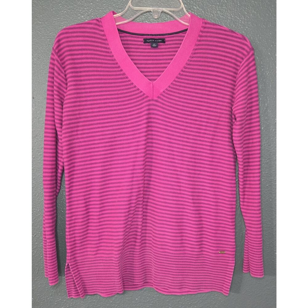 VTG Tommy Hilfiger Women's Pink And Purple Knit Long Sleeve Shirt Size Small - Picture 2 of 15